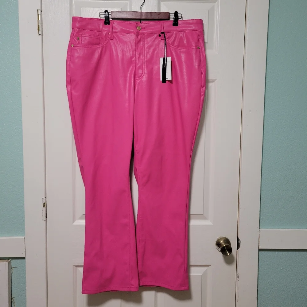 NWT Judy Blue Control Top Straight Leg Faux Leather Pants In Hot Pink Color 20W - Picture 2 of 8
